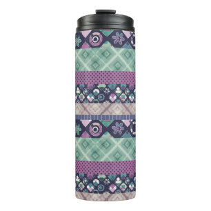Patchwork ornamental lines peaces textile boho vin thermal tumbler