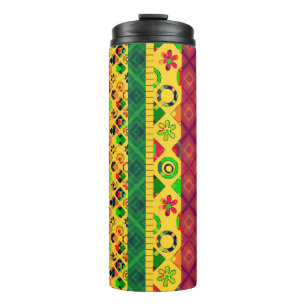 Patchwork ornamental lines peaces textile boho vin thermal tumbler