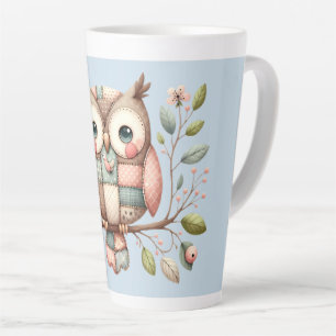 Patchwork Owl in Whimsical Woodland Latte Mug