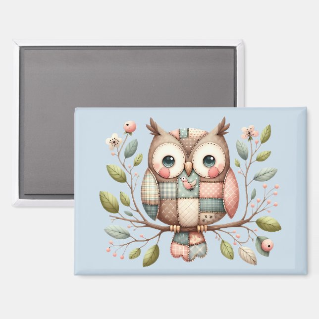 Patchwork Owl in Whimsical Woodland Magnet (Front/Back)