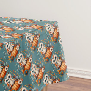Patchwork Owl on Pumpkin — Cottagecore Fall Tablecloth