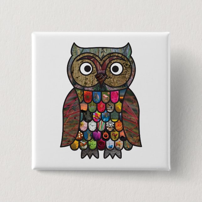 Patchwork Owl Square Badge 2 Inch Square Button (Front)