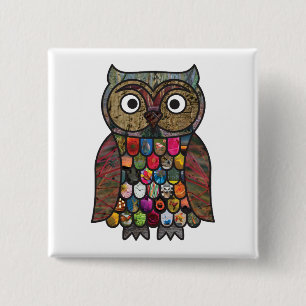 Patchwork Owl Square Badge 2 Inch Square Button