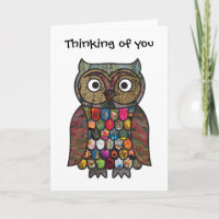 Patchwork Owl Thinking of you Card