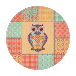 Patchwork Owl Vintage Seamless Pattern Cutting Board