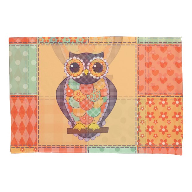 Patchwork Owl Vintage Seamless Pattern Pillowcase (Front)