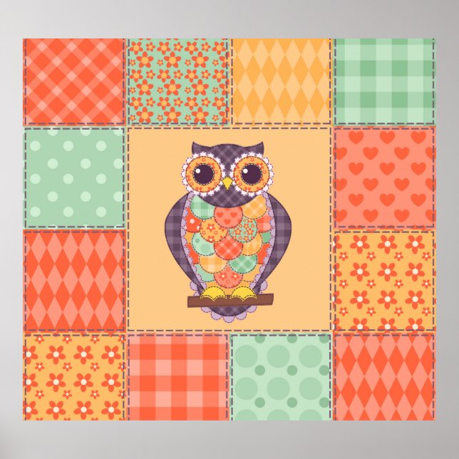 Patchwork Owl Vintage Seamless Pattern Poster (Front)