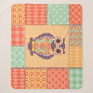 Patchwork Owl Vintage Seamless Pattern Sherpa Blanket