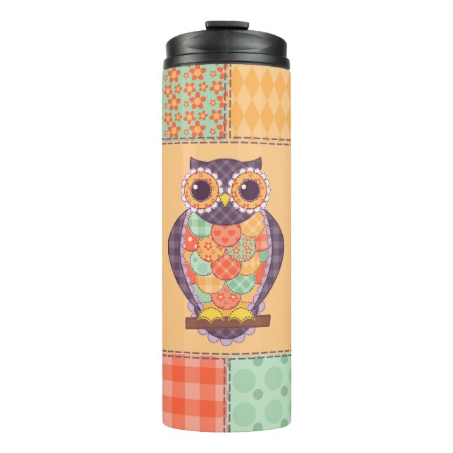 Patchwork Owl Vintage Seamless Pattern Thermal Tumbler (Front)