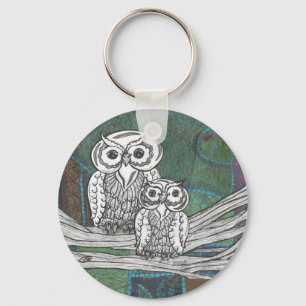 Patchwork Owls key chain