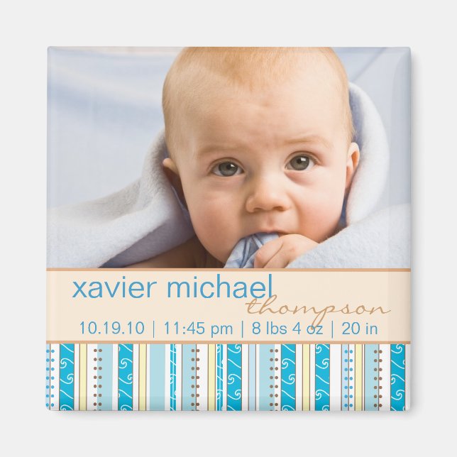 Patchwork Pattern Baby Boy Photo Magnet (Front)