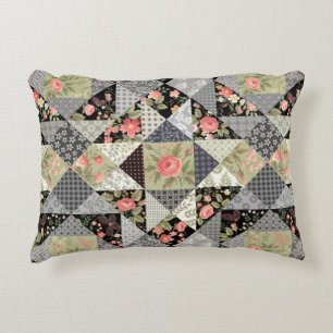 Patchwork Pattern Butterflies Flowers Foliage Rose Accent Pillow