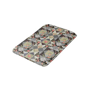Patchwork Pattern Butterflies Flowers Foliage Rose Bath Mat