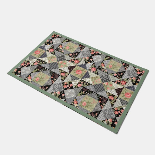 Patchwork Pattern Butterflies Flowers Foliage Rose Doormat (Angled)