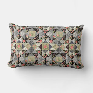 Patchwork Pattern Butterflies Flowers Foliage Rose Lumbar Pillow