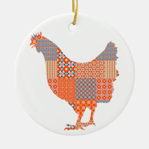 Patchwork Pattern Chicken Farm Animal Ceramic Ornament