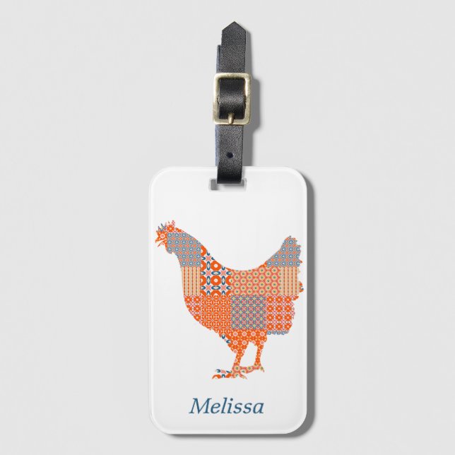 Patchwork Pattern Chicken Farm Animal Luggage Tag (Front Vertical)