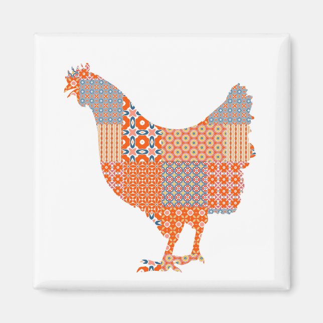 Patchwork Pattern Chicken Farm Animal Magnet (Front)