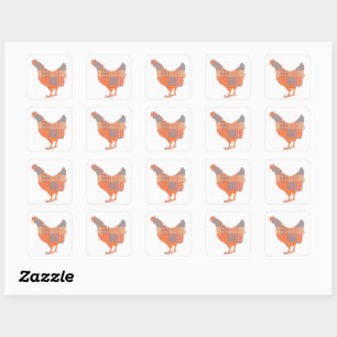 Patchwork Pattern Chicken Farm Animal Square Sticker