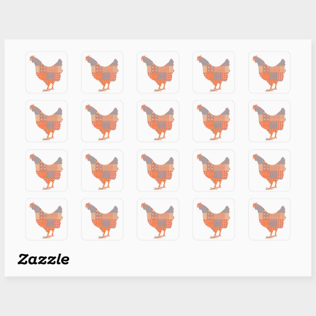 Patchwork Pattern Chicken Farm Animal Square Sticker (Sheet)