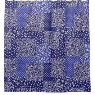 Patchwork Pattern Chintz Shades of Blue Polka Dot 