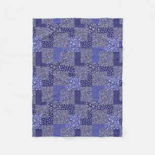 Patchwork Pattern Chintz Shades of Blue Polka Dot Fleece Blanket