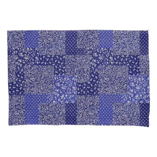 Patchwork Pattern Chintz Shades of Blue Polka Dot  Pillowcase (Front)