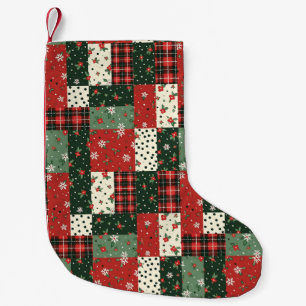 Patchwork pattern christmas  green red small christmas stocking