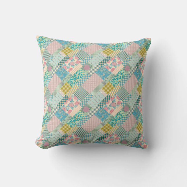 Patchwork Pattern Flowers Plaid Rectangle Pink   Throw Pillow (Front)