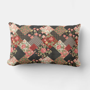 Patchwork Pattern Flowers Polka Dot Geometric Plai Lumbar Pillow