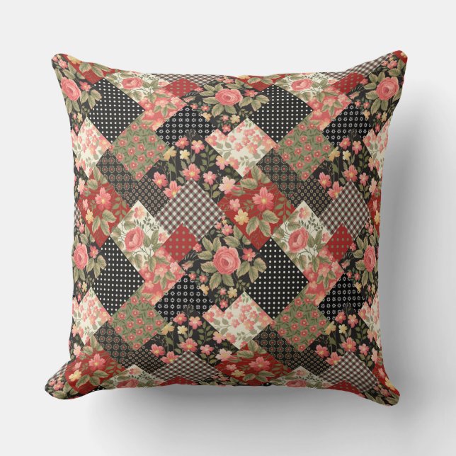 Patchwork Pattern Flowers Polka Dot Geometric Plai Throw Pillow (Front)