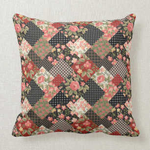 Patchwork Pattern Flowers Polka Dot Geometric Plai Throw Pillow