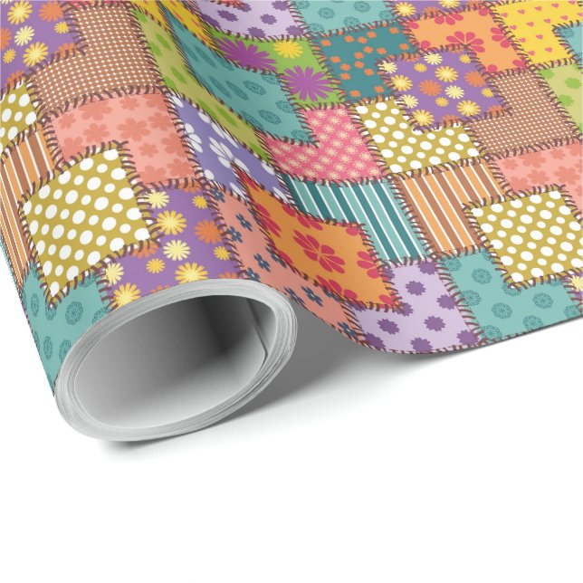 Patchwork Pattern Flowers Polka Dot Stripe  Wrapping Paper (Roll Corner)