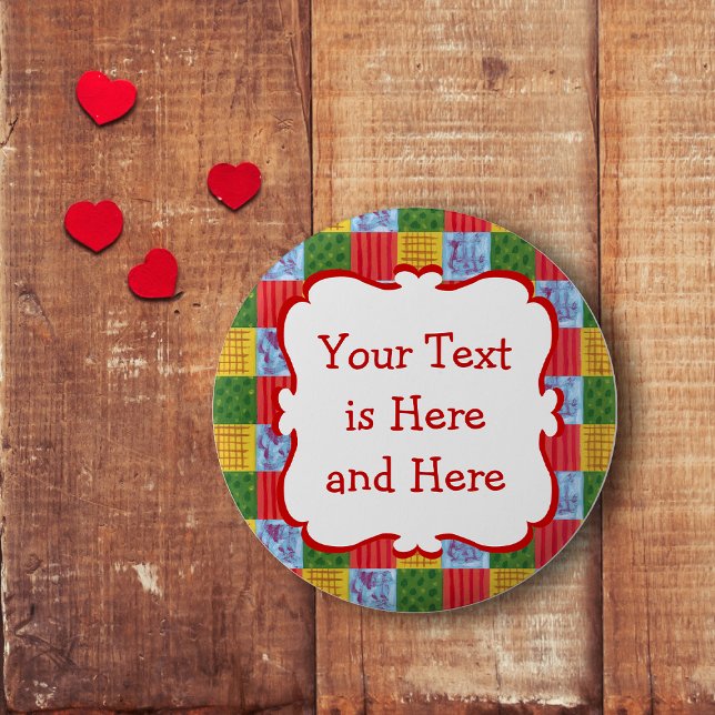 Patchwork Pattern Painting 2 Inch Round Button (Patchwork pattern hand painting button.  Colorful and cute.  Personalized design.)