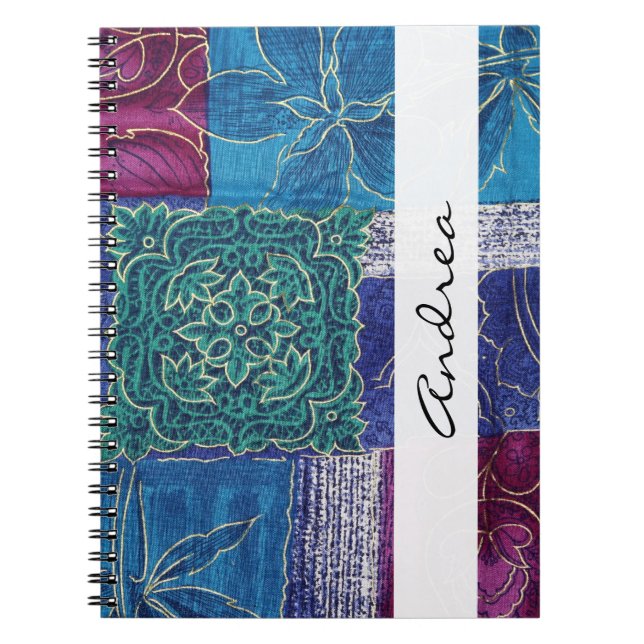 Patchwork Pattern, Patchwork Background, Your Name Notebook (Front)