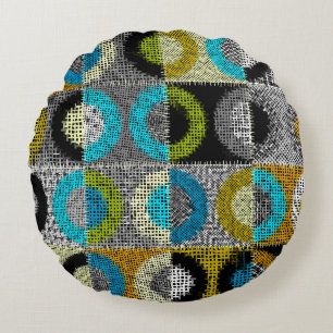 Patchwork pattern, rough canvas imitation. round pillow