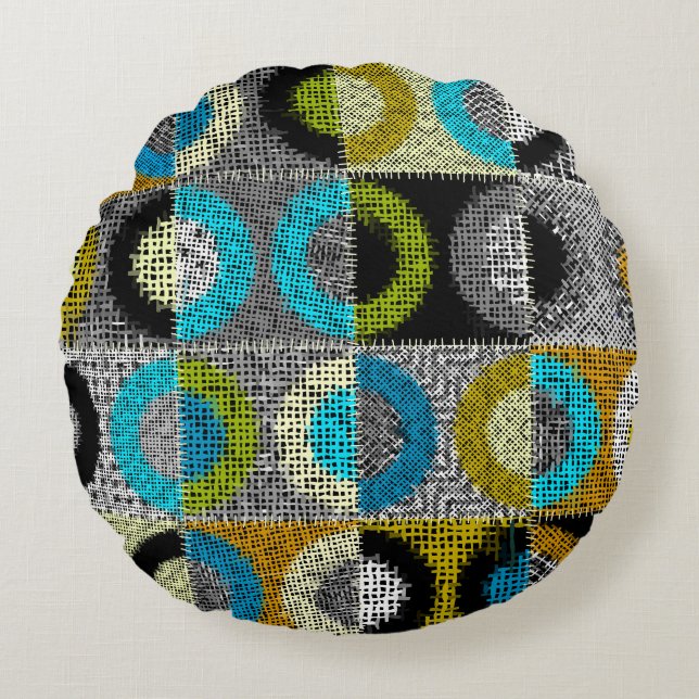 Patchwork pattern, rough canvas imitation. round pillow (Front)
