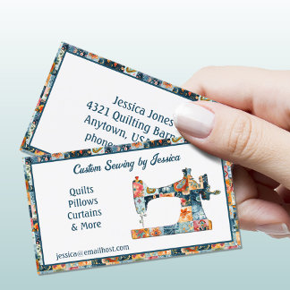 Patchwork Patterned Sewing Machine Business Card