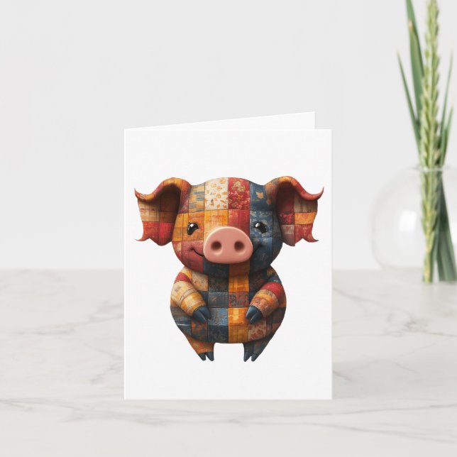 Patchwork Pig Greetings Card (Front)