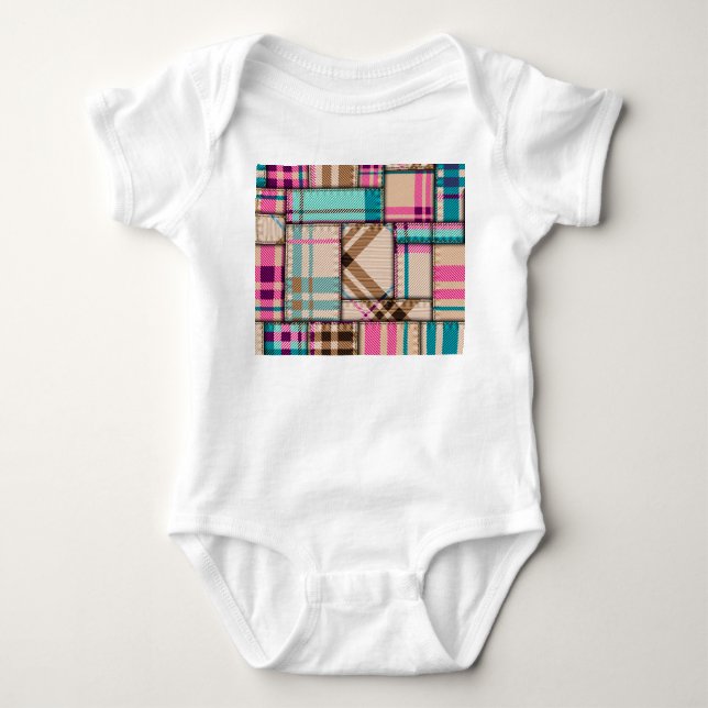 Patchwork Plaid, Vintage Seamless Background. Baby Bodysuit (Front)