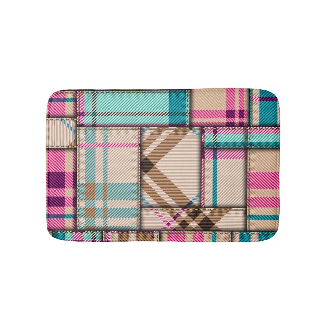 Patchwork Plaid, Vintage Seamless Background. Bath Mat (Front)