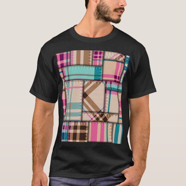 Patchwork Plaid, Vintage Seamless Background. T-Shirt (Front)