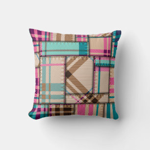 Patchwork Plaid, Vintage Seamless Background. Throw Pillow