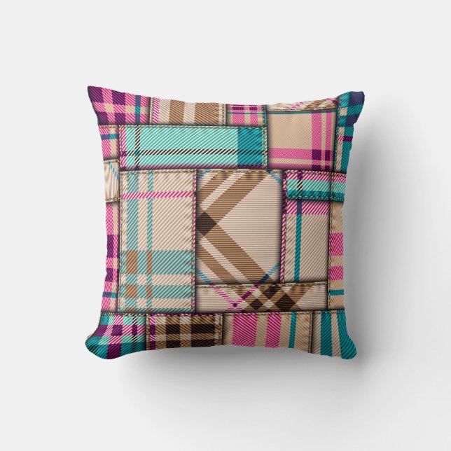 Patchwork Plaid, Vintage Seamless Background. Throw Pillow (Front)