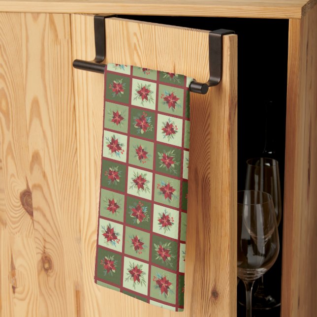 Patchwork Poinsettias T-Shirt Kitchen Towel (Thirds Fold)