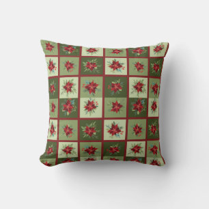 Patchwork Poinsettias T-Shirt Throw Pillow