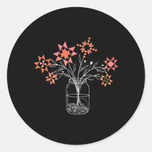 Patchwork Posy Jar Funny Quilt Block Flower Classic Round Sticker