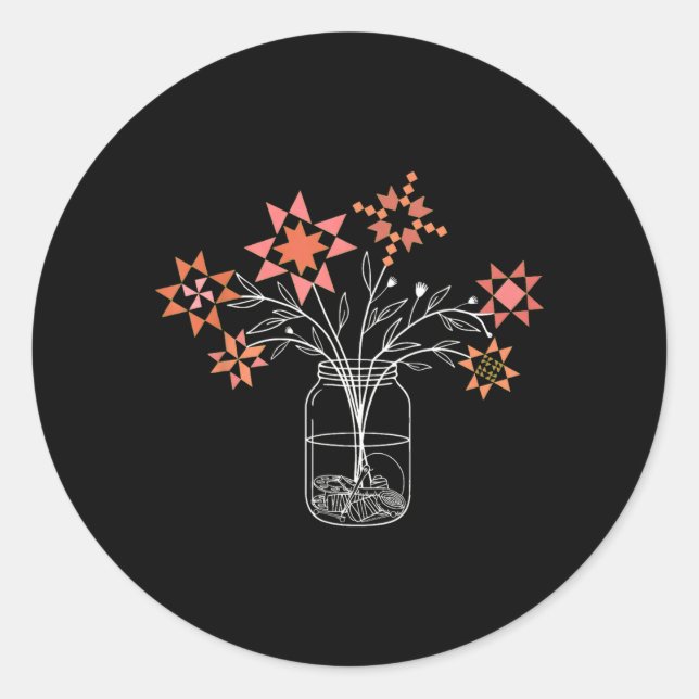 Patchwork Posy Jar Funny Quilt Block Flower Classic Round Sticker (Front)