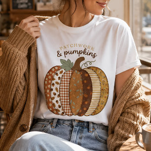 Patchwork Pumpkin Fall Graphic Cozy Autumn Harvest T-Shirt