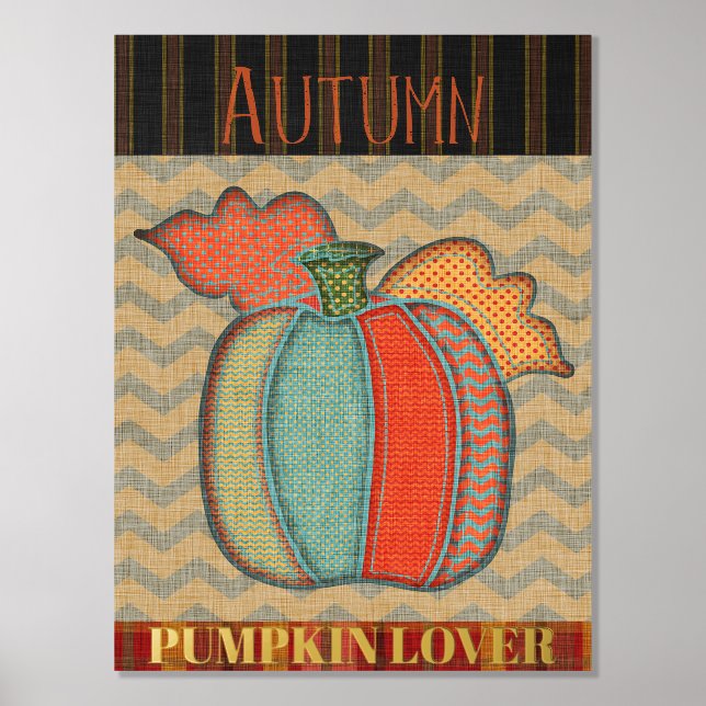 Patchwork Pumpkin Lover Autumn Foil Prints (Front)
